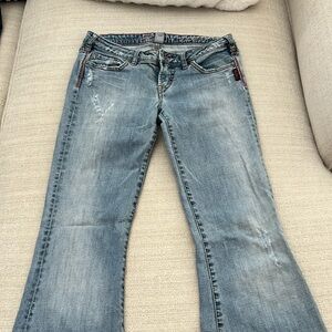 Silver Flare Jeans from Buckle. Size 28. Low rise.